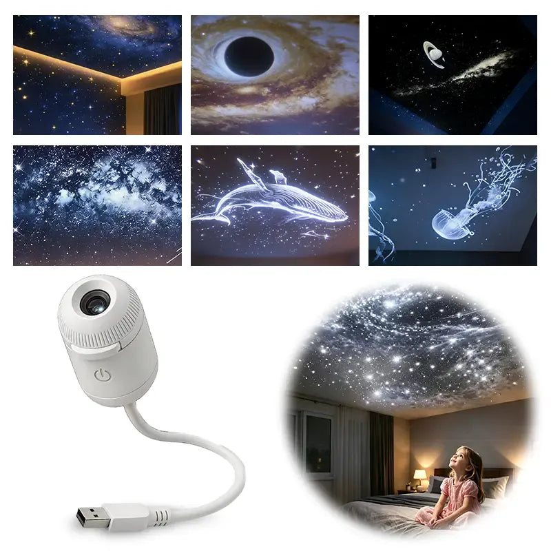 2-in-1 Starry Sky Projector Night Light – USB Portable LED Ceiling & Wall Lamp (6 Slides)