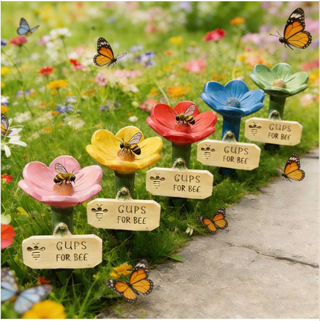 3PCS Flower Bee Water Station β Garden Pollinator Watering Cups with Decorative Stakes