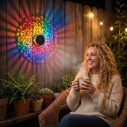 Solar Mandala Projection Wall Lights (2-Pack) – Waterproof Outdoor Ambient Garden Lighting