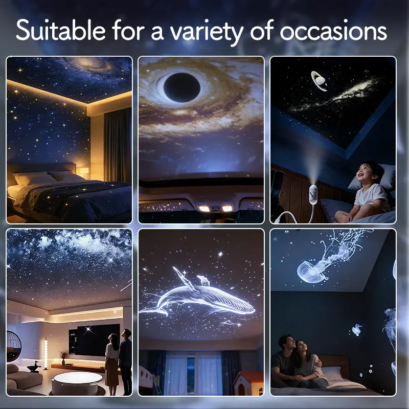 2-in-1 Starry Sky Projector Night Light – USB Portable LED Ceiling & Wall Lamp (6 Slides)
