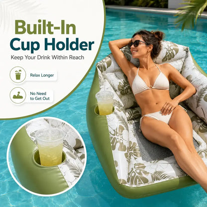 3-in-1 Inflatable Pool Lounge Chair with Cup Holder – Tropical Water Sofa Float for Adults