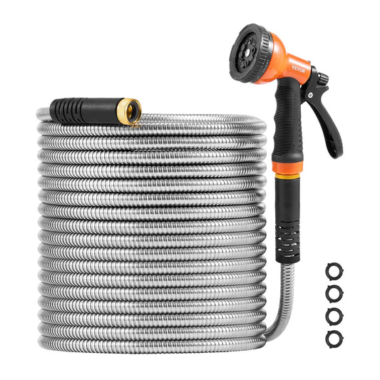 Metal Garden Hose – Heavy Duty Stainless Steel Hose with 10-Pattern Spray Nozzle