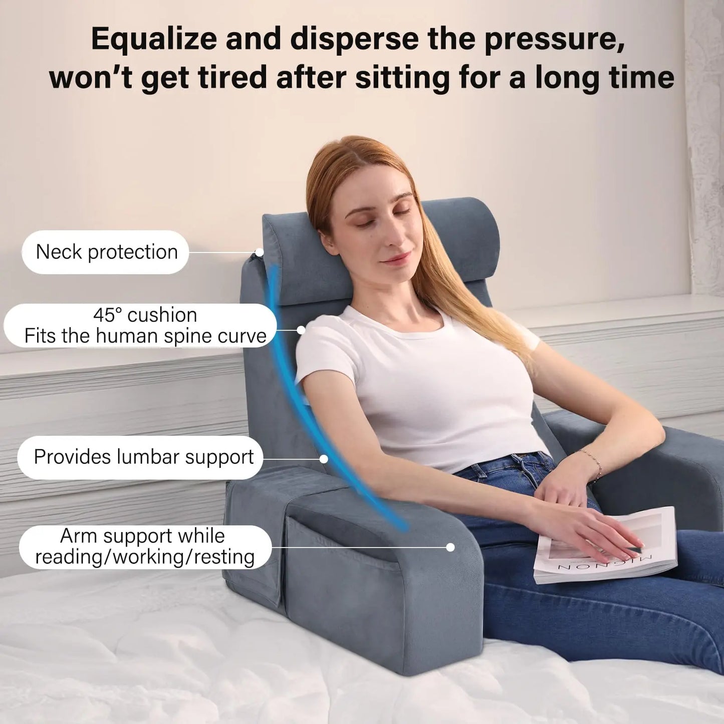 Ergonomic Reading Pillow – Firm Back Support for Reading, Watching TV & Resting