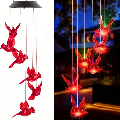 Solar Cardinal Bird Wind Bell Lights – Waterproof Outdoor Garden & Yard Decoration