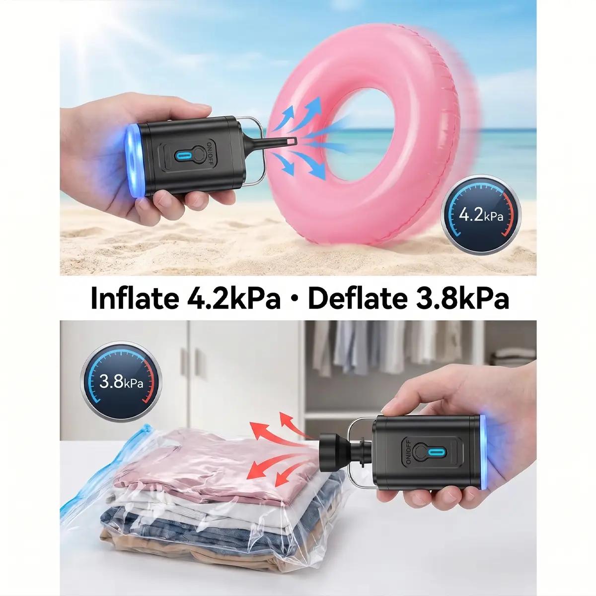3-in-1 Rechargeable Mini Air Pump – Electric Inflator for Air Mattresses, Pool Floats & Vacuum Bags