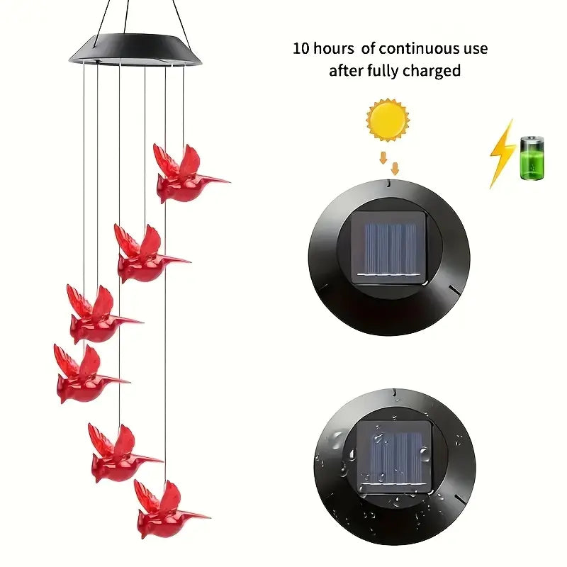 Solar Cardinal Bird Wind Bell Lights – Waterproof Outdoor Garden & Yard Decoration