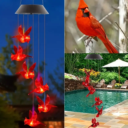 Solar Cardinal Bird Wind Bell Lights – Waterproof Outdoor Garden & Yard Decoration