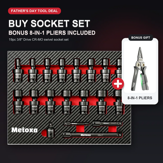 19PCS Impact Swivel Socket Set – CR-MO Flex Socket Kit with Bonus 8-in-1 Pliers