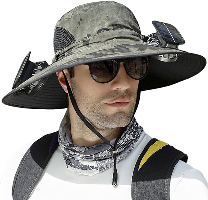 Outdoor Wide Brim Sun Hat with Dual Solar Fans – UPF 50+ Sun Protection Hat