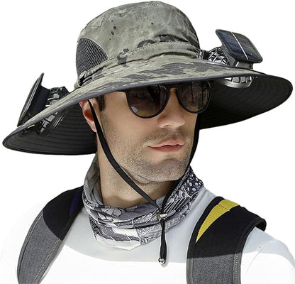 Outdoor Wide Brim Sun Hat with Dual Solar Fans – UPF 50+ Sun Protection Hat