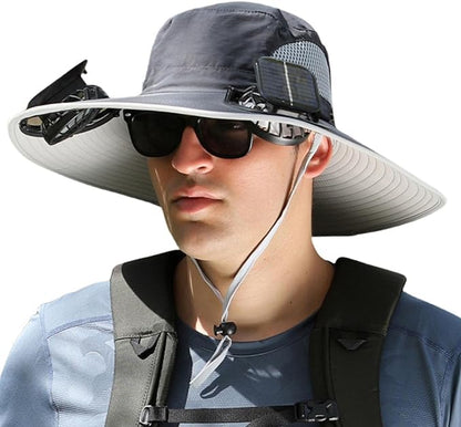 Outdoor Wide Brim Sun Hat with Dual Solar Fans – UPF 50+ Sun Protection Hat