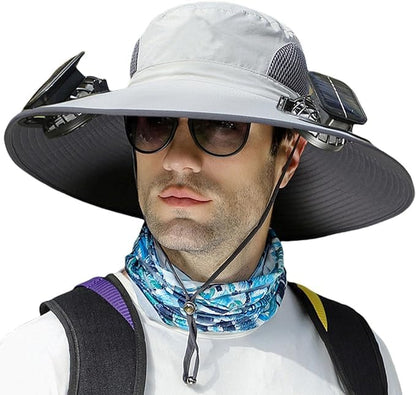Outdoor Wide Brim Sun Hat with Dual Solar Fans – UPF 50+ Sun Protection Hat