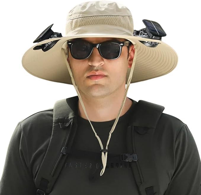 Outdoor Wide Brim Sun Hat with Dual Solar Fans – UPF 50+ Sun Protection Hat