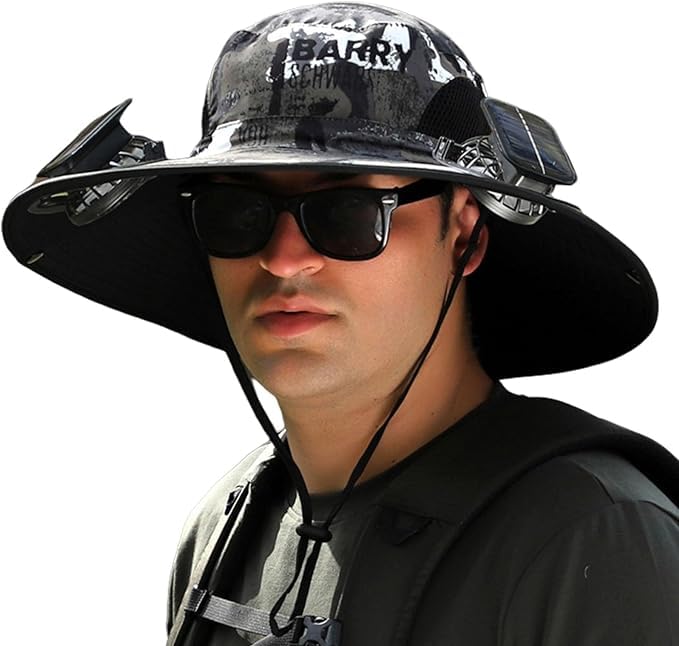 Outdoor Wide Brim Sun Hat with Dual Solar Fans – UPF 50+ Sun Protection Hat