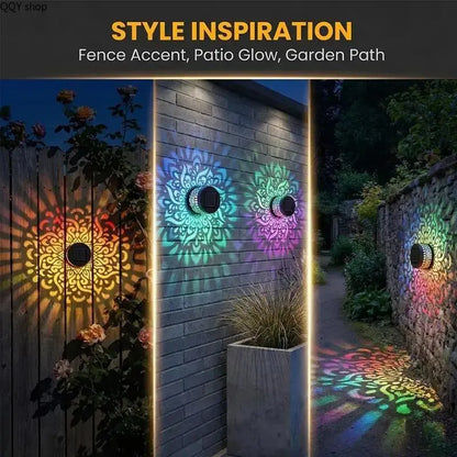 Solar Mandala Projection Wall Lights (2-Pack) – Waterproof Outdoor Ambient Garden Lighting
