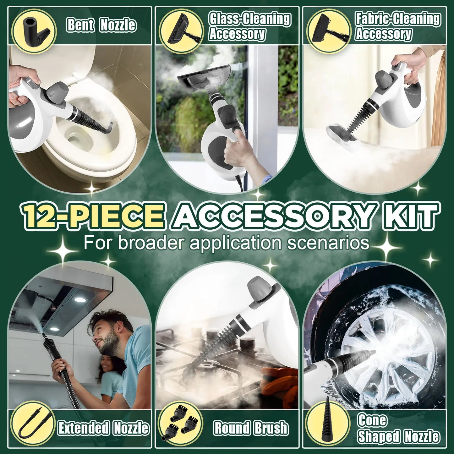 Portable Handheld Steam Cleaner – Multi-Purpose Deep Cleaning Tool with 12 Accessories