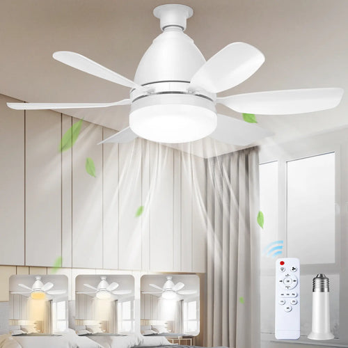 Socket Fan Light – LED Ceiling Fan with Light & Remote Control, Dimmable 3-Color Lighting