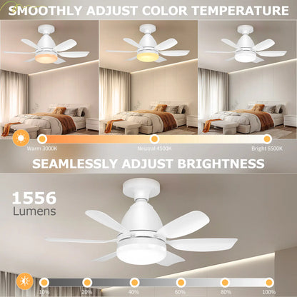 Socket Fan Light – LED Ceiling Fan with Light & Remote Control, Dimmable 3-Color Lighting