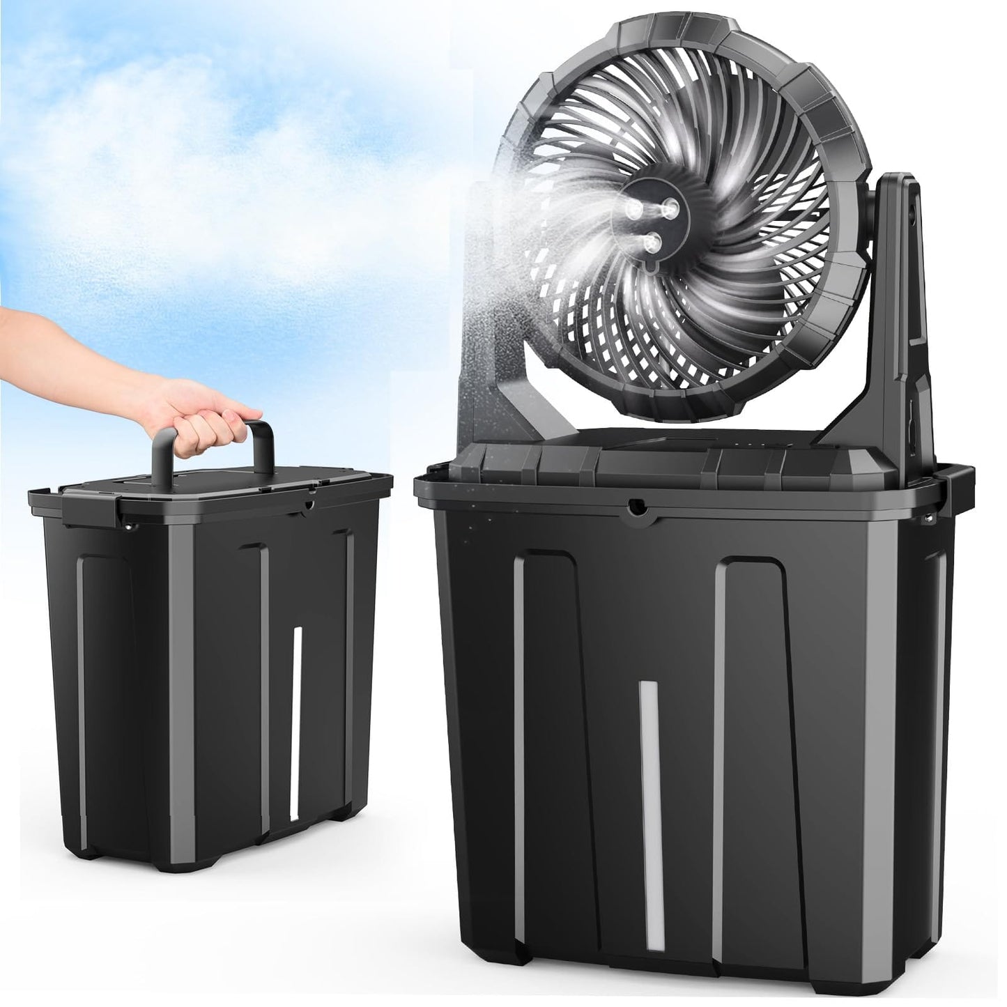 Ausic Portable Misting Fan – 10” Rechargeable Fan with 3-Speed & 3-Spray Cooling System