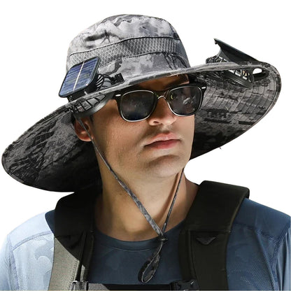 Outdoor Wide Brim Sun Hat with Dual Solar Fans – UPF 50+ Sun Protection Hat