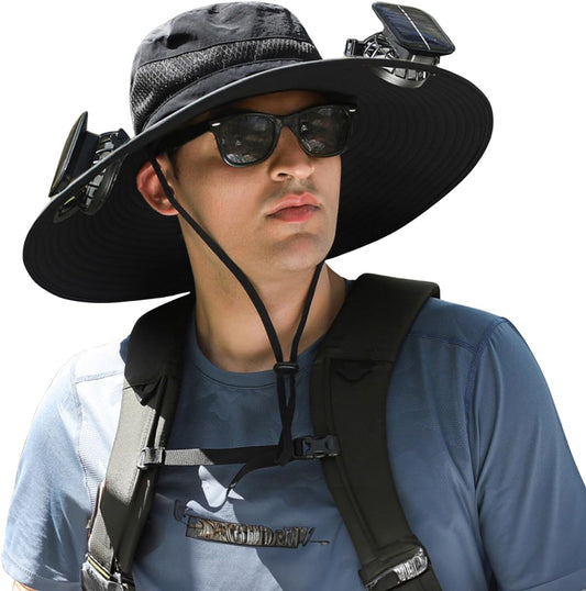 Outdoor Wide Brim Sun Hat with Dual Solar Fans – UPF 50+ Sun Protection Hat