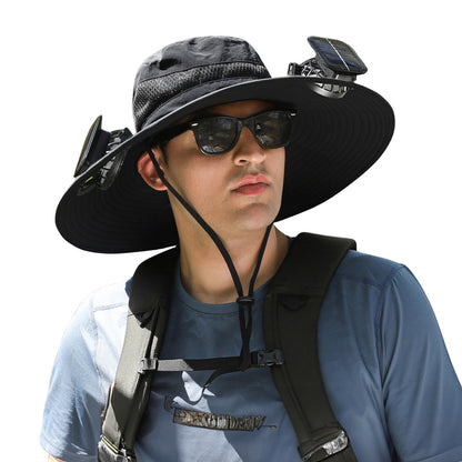 Outdoor Wide Brim Sun Hat with Dual Solar Fans – UPF 50+ Sun Protection Hat