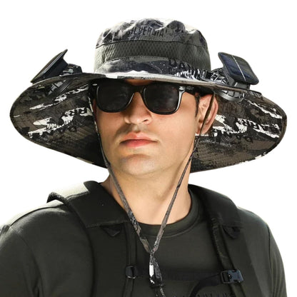 Outdoor Wide Brim Sun Hat with Dual Solar Fans – UPF 50+ Sun Protection Hat