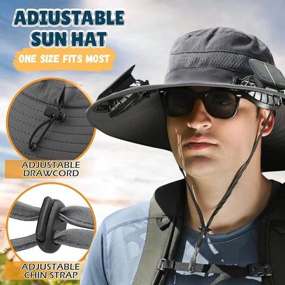 Outdoor Wide Brim Sun Hat with Dual Solar Fans – UPF 50+ Sun Protection Hat