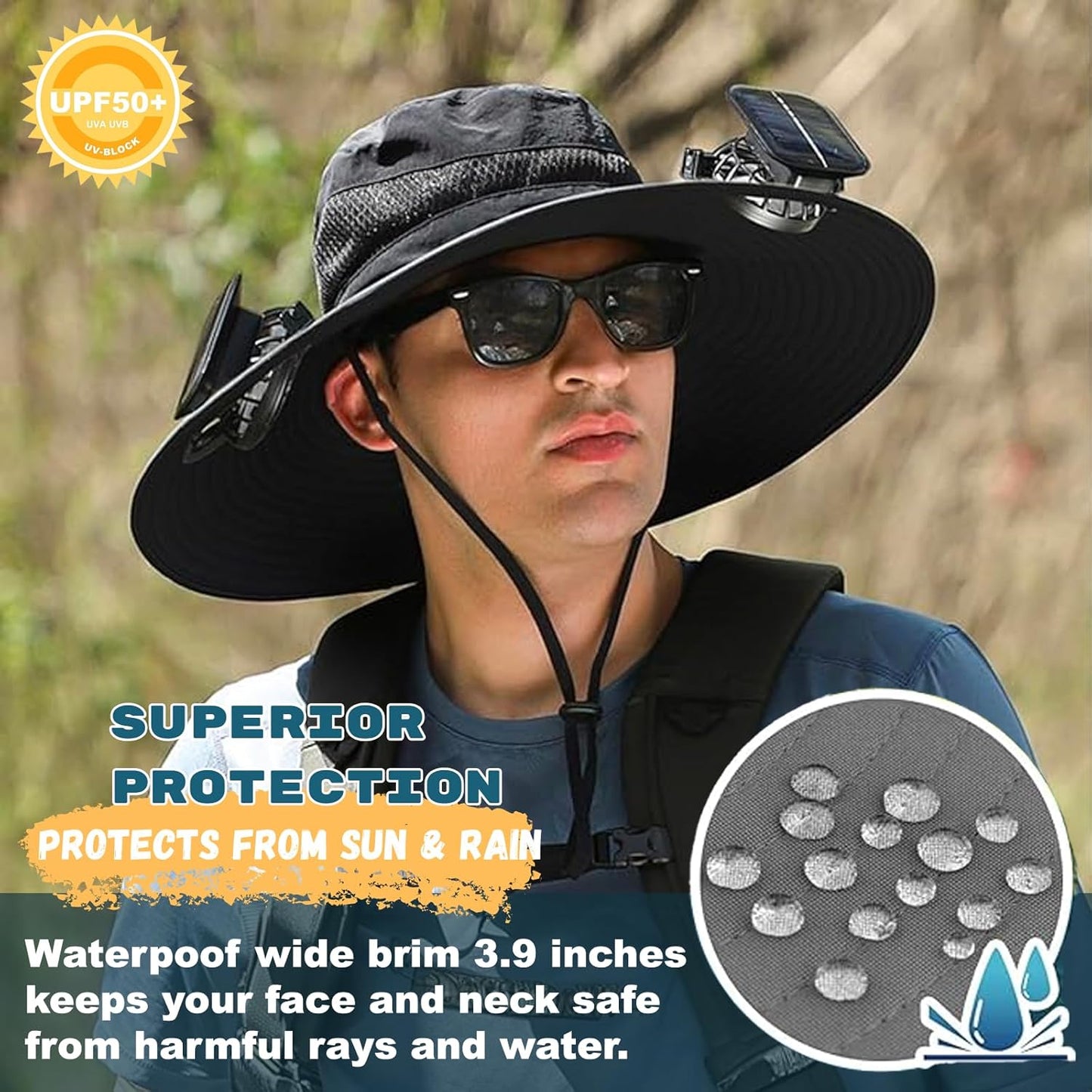 Outdoor Wide Brim Sun Hat with Dual Solar Fans – UPF 50+ Sun Protection Hat