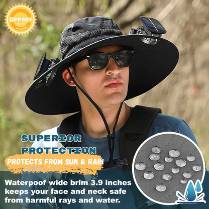 Outdoor Wide Brim Sun Hat with Dual Solar Fans – UPF 50+ Sun Protection Hat