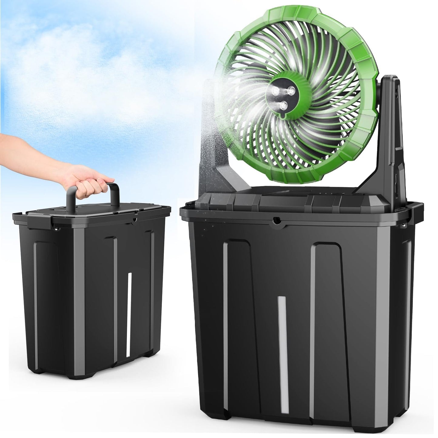 Ausic Portable Misting Fan – 10” Rechargeable Fan with 3-Speed & 3-Spray Cooling System