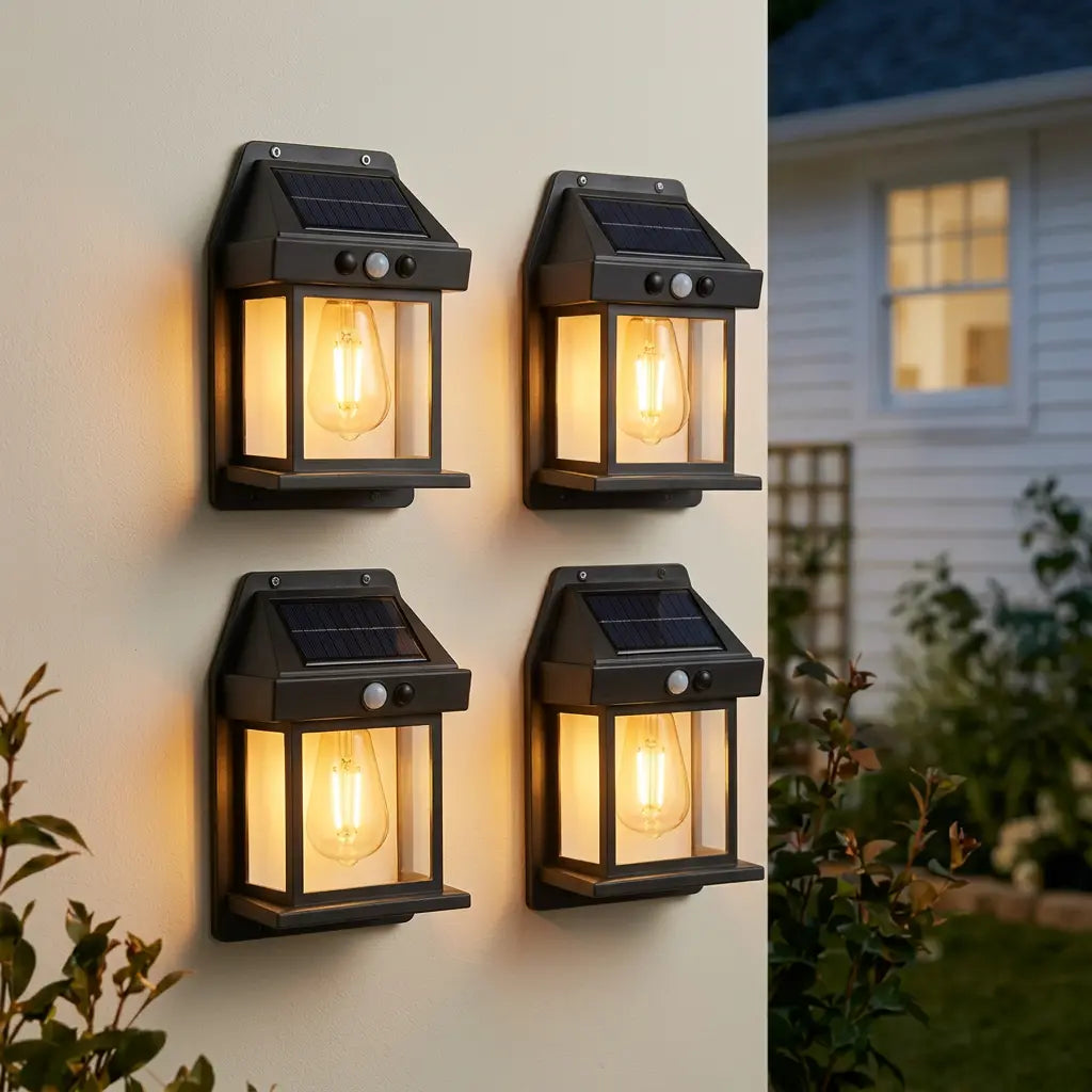 4 Pack Solar Outdoor Wall Lights with Motion Sensor, Waterproof IP65 Garden Security Lighting, 3 Modes Auto Dusk to Dawn, Wireless Decorative Lamp for Patio, Villa, Pathway,#summervibes summergarden#SummerWins #DealsForYouDays