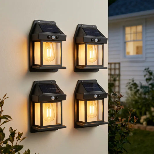 4 Pack Solar Outdoor Wall Lights with Motion Sensor, Waterproof IP65 Garden Security Lighting, 3 Modes Auto Dusk to Dawn, Wireless Decorative Lamp for Patio, Villa, Pathway,#summervibes summergarden#SummerWins #DealsForYouDays