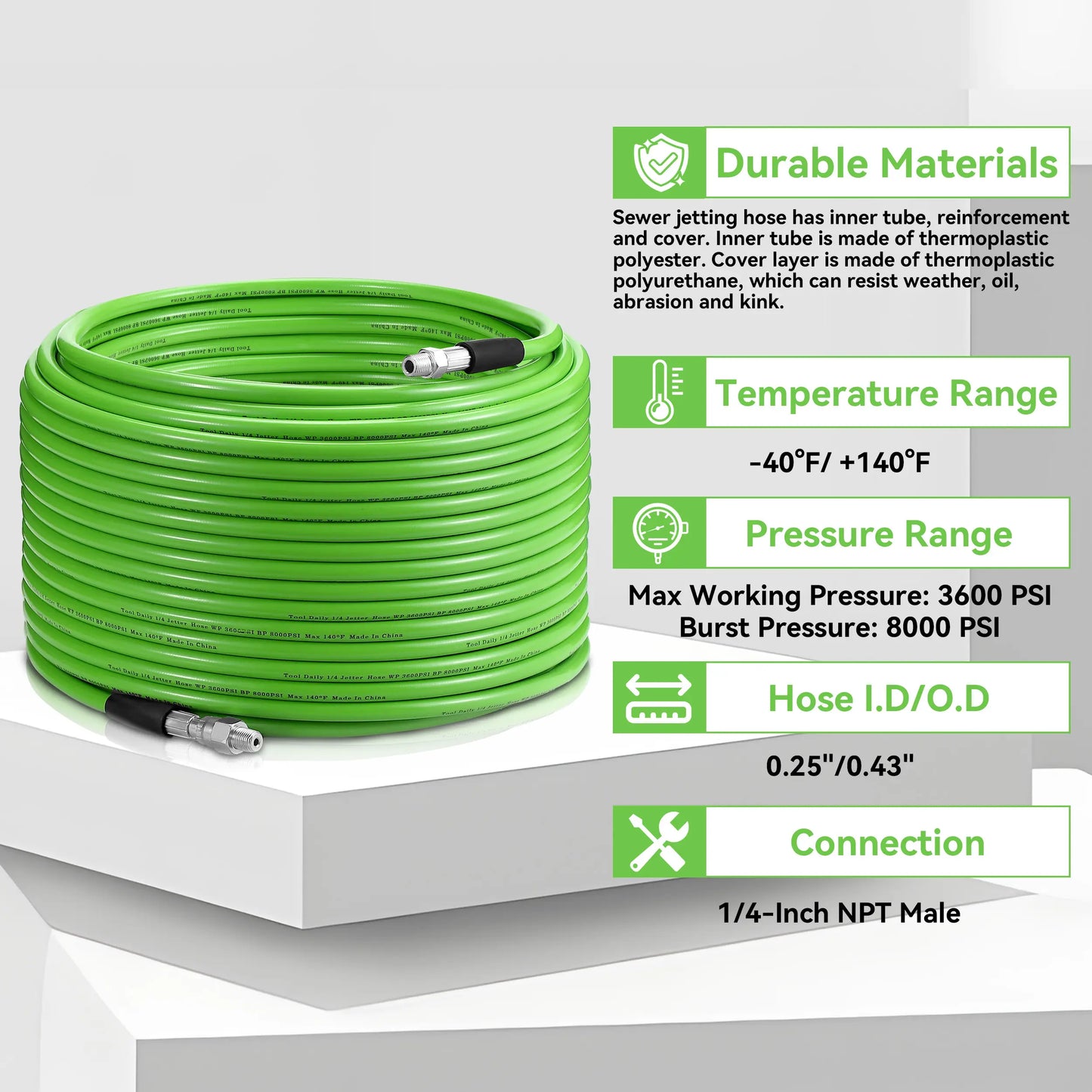 Pressure Washer Sewer Jetter Kit – 100FT Drain Cleaning Hose with Jetting Nozzles