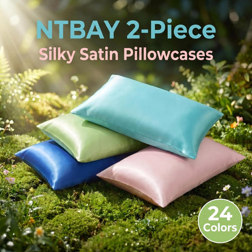 NTBAY 2-Piece Silky Satin Pillowcases – Soft Microfiber Bed Pillow Covers with Envelope Closure