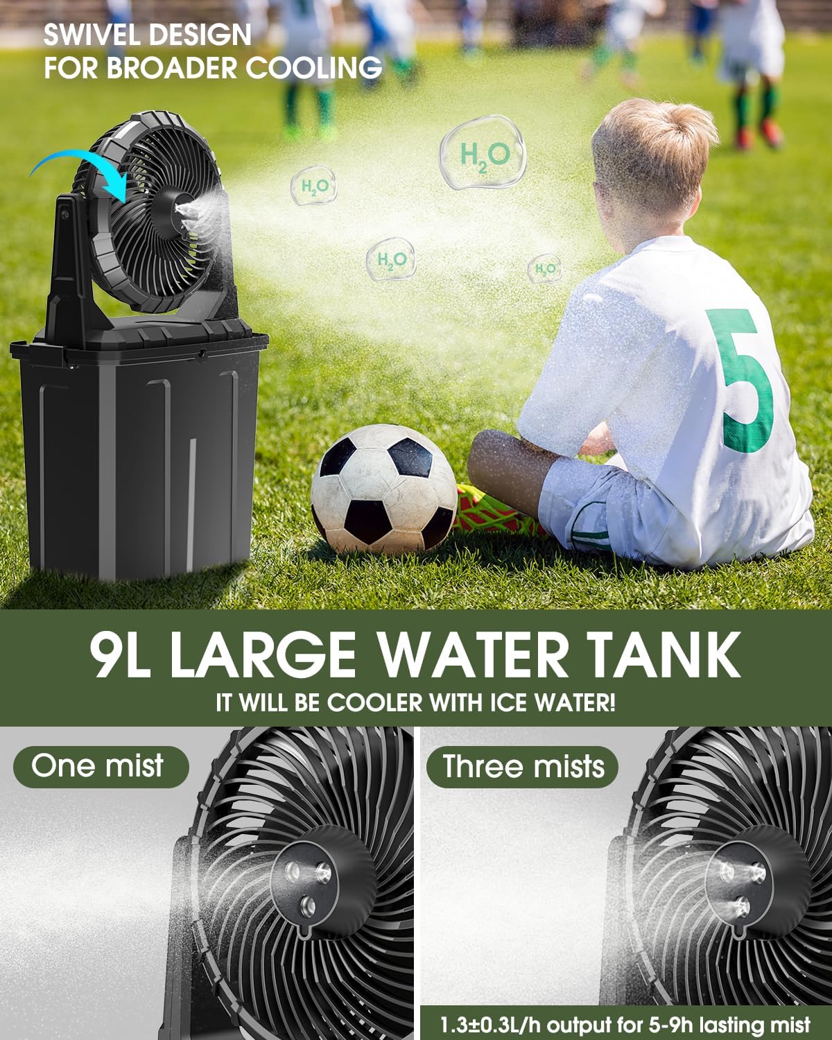 Ausic Portable Misting Fan – 10” Rechargeable Fan with 3-Speed & 3-Spray Cooling System