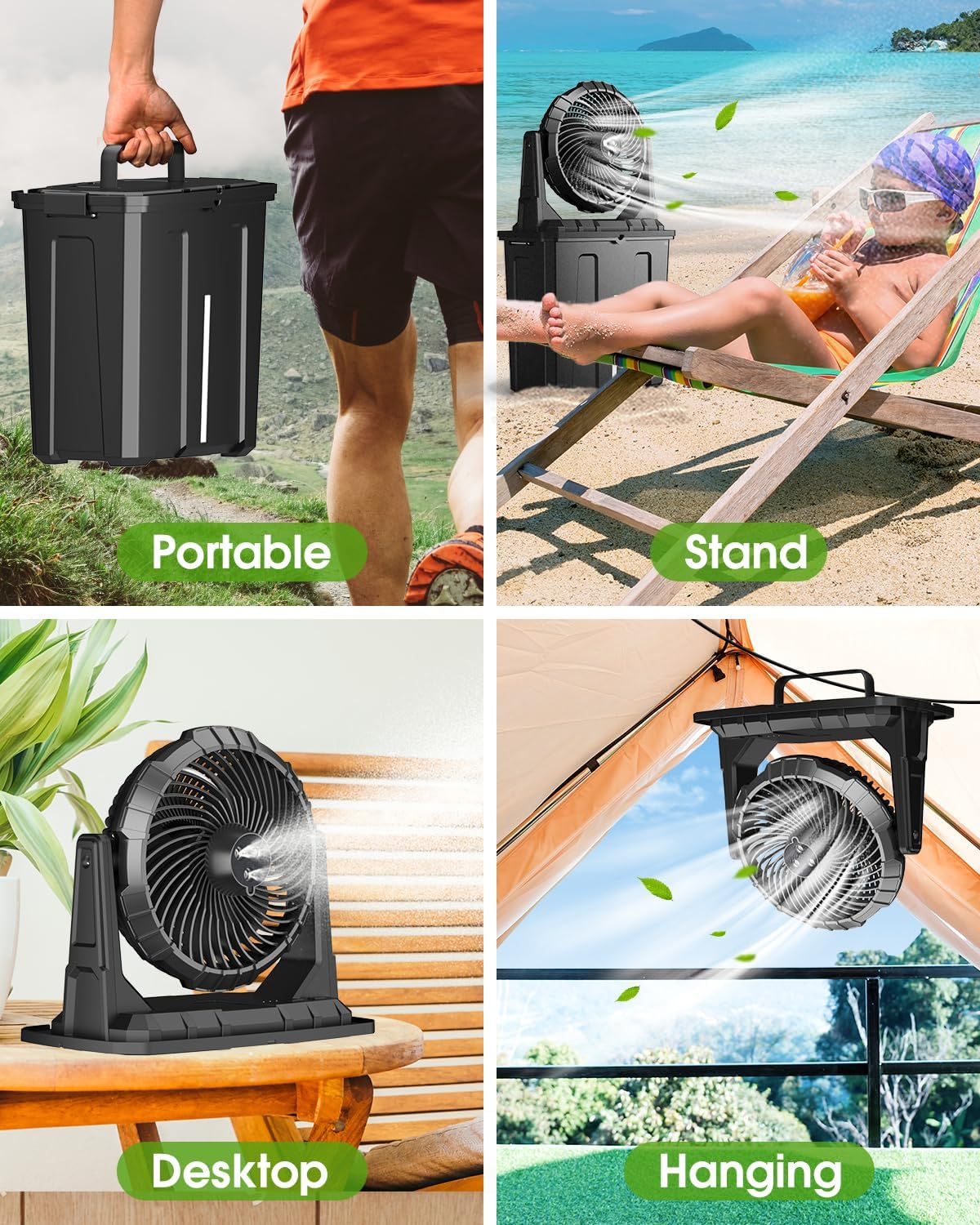 Ausic Portable Misting Fan – 10” Rechargeable Fan with 3-Speed & 3-Spray Cooling System