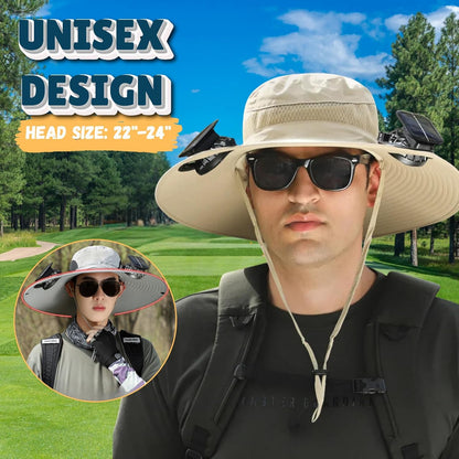 Outdoor Wide Brim Sun Hat with Dual Solar Fans – UPF 50+ Sun Protection Hat