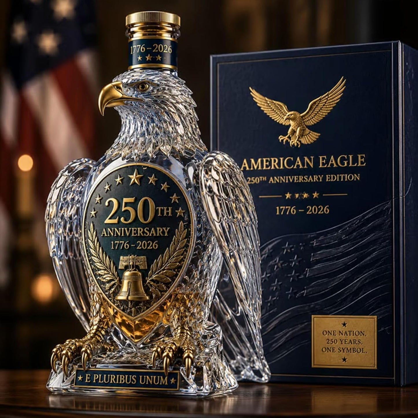 American Eagle 250th Anniversary Whiskey Decanter – 1776–2026 Patriotic Collectible Display Bottle