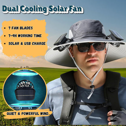 Outdoor Wide Brim Sun Hat with Dual Solar Fans – UPF 50+ Sun Protection Hat