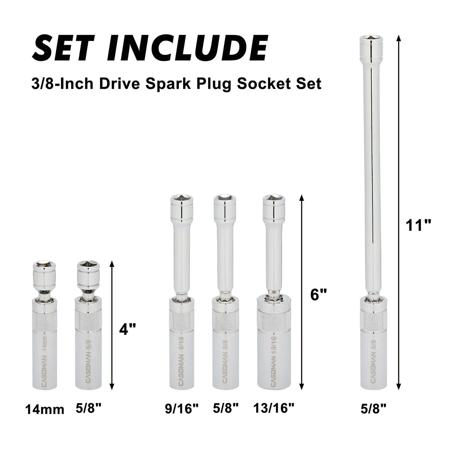 Magnetic Swivel Spark Plug Socket Set – Thin Wall CR-V Steel, 6-Piece Kit