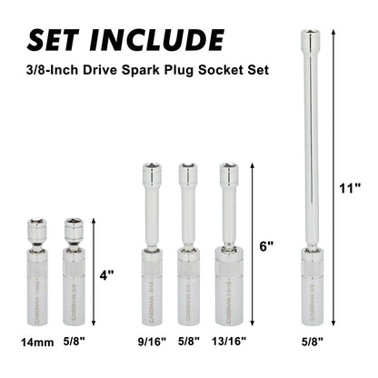 Magnetic Swivel Spark Plug Socket Set – Thin Wall CR-V Steel, 6-Piece Kit