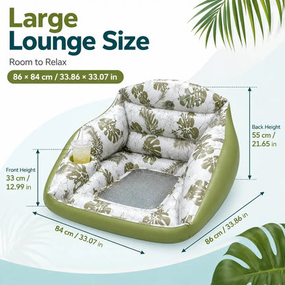 3-in-1 Inflatable Pool Lounge Chair with Cup Holder – Tropical Water Sofa Float for Adults