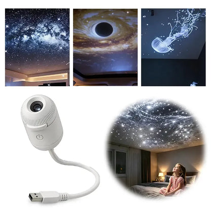 2-in-1 Starry Sky Projector Night Light – USB Portable LED Ceiling & Wall Lamp (6 Slides)
