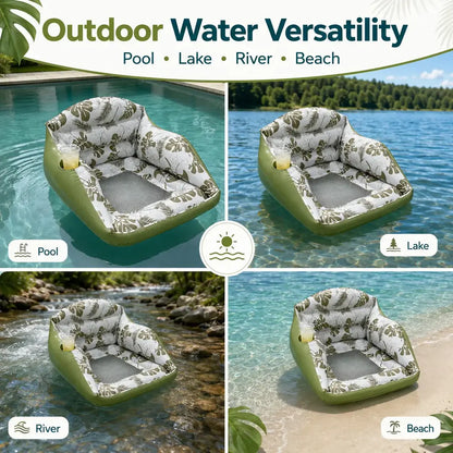 3-in-1 Inflatable Pool Lounge Chair with Cup Holder – Tropical Water Sofa Float for Adults