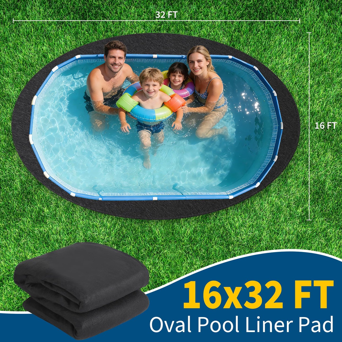 18×40 FT Oval Pool Liner Pad – 220g/m² Puncture & Weed Resistant Ground Protector Mat
