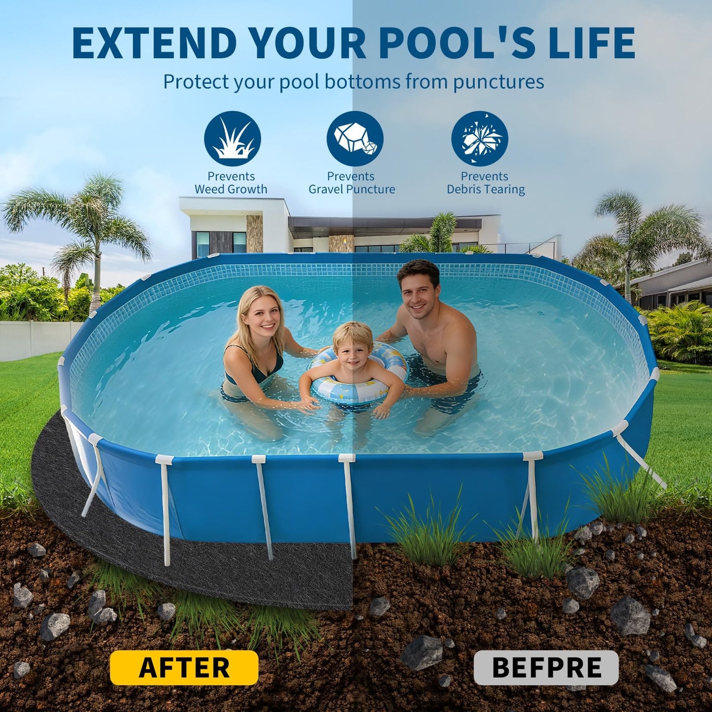 18×40 FT Oval Pool Liner Pad – 220g/m² Puncture & Weed Resistant Ground Protector Mat
