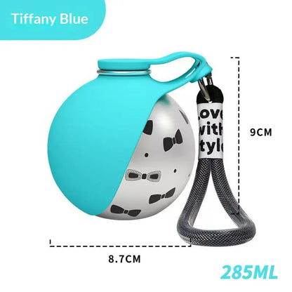 Tiffany blue water bottle with measurement details on a white background