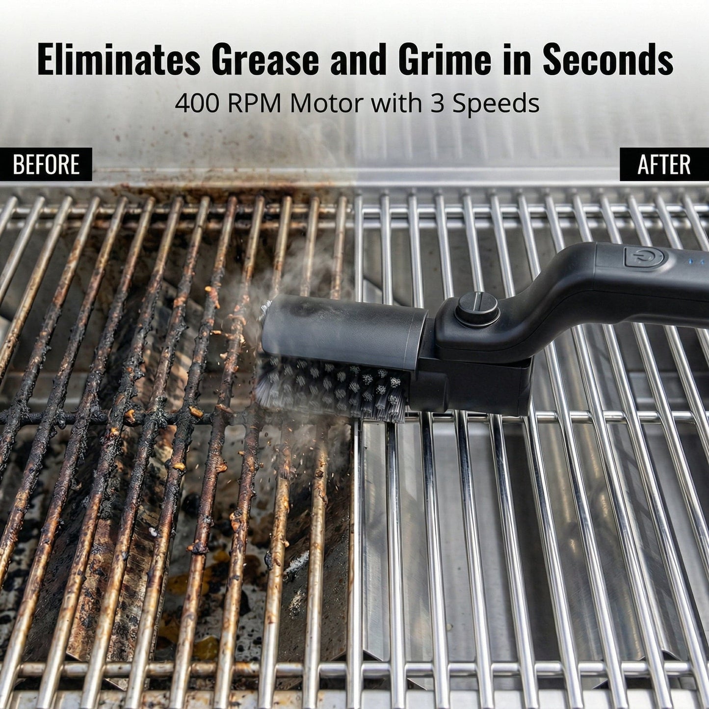 SUMMER SALE Cordless Electric Grill Brush – 180° Rotating Brush Head for Deep BBQ Cleaning
