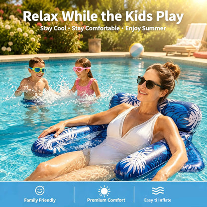 Premium Inflatable Floating Chair – Ergonomic Pool Lounge with Backrest & Armrests